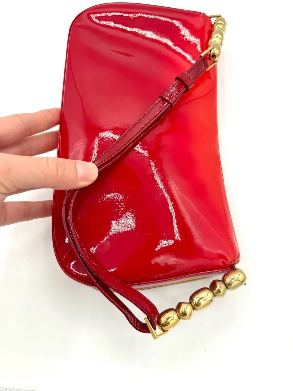 Dior Red Patent Leather Ombré Galliano Malice Shoulder Bag with Gold Bead Strap - Picture 8 of 12